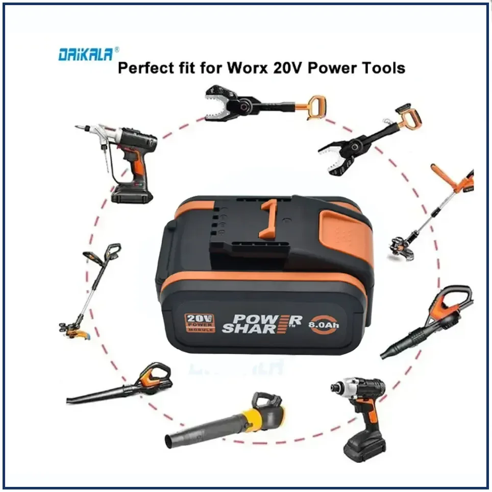 Для аккумулятора 20 В литий-ионный аккумулятор 8000 мАч для Worx WX390/WX176/WX166.4/WX372.1