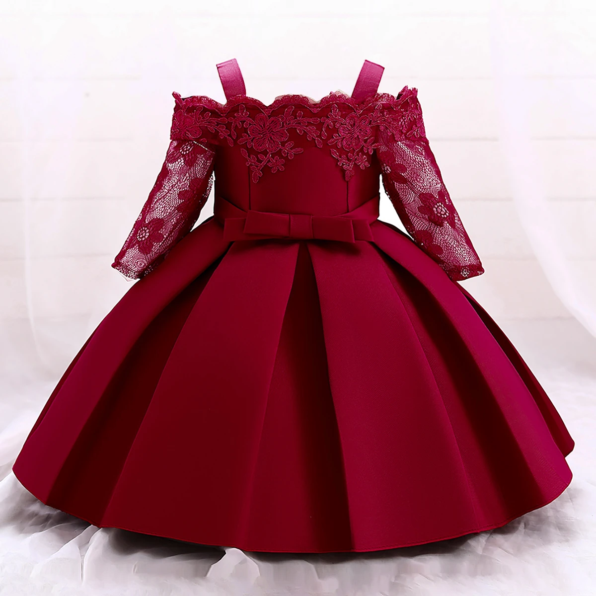 

Toddler Baby Girl 1 2 Years Birthday Dress Newborn Baptism Bow Dress Girls Red Chritsmas Lace Wedding Party Dresses Kids Clothe