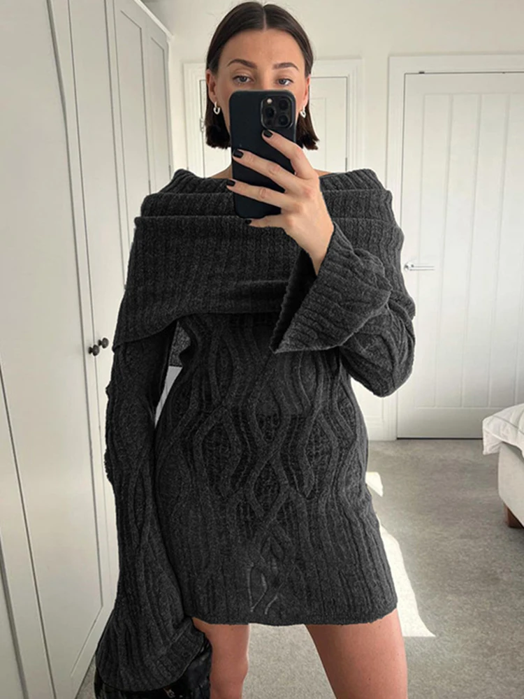 Женское трикотажное платье с открытыми плечами ByeMyLove прозрачное облегающее