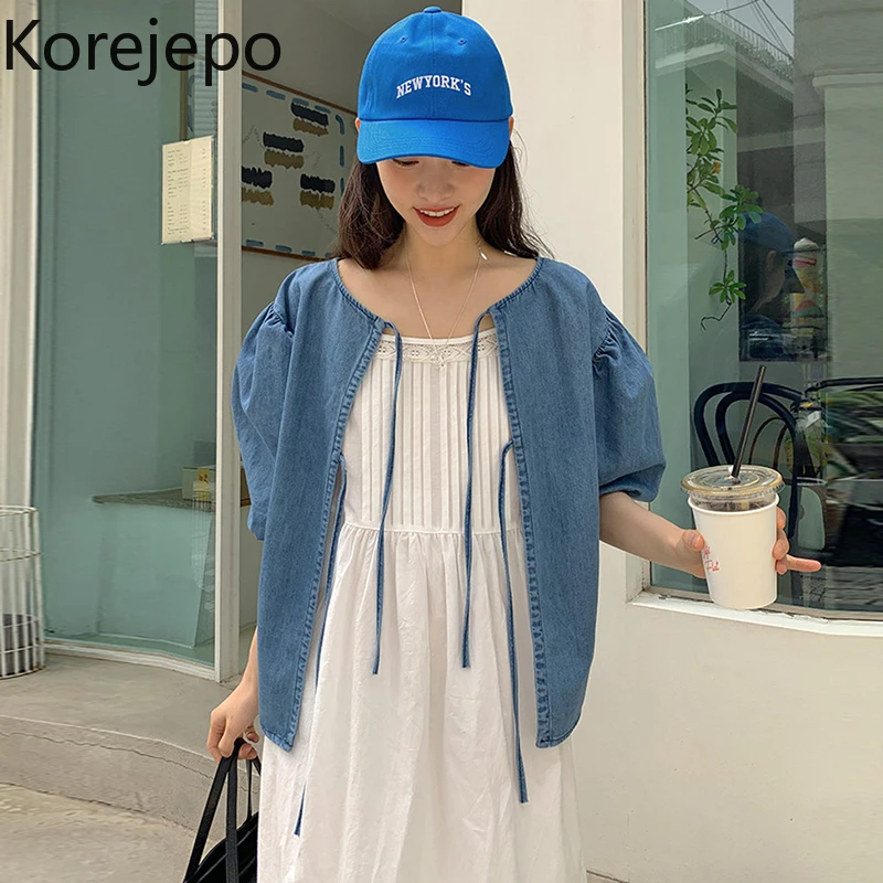 

2022 Корея, женская, летняя, свободная, на шнуровке, с пышными рукавами