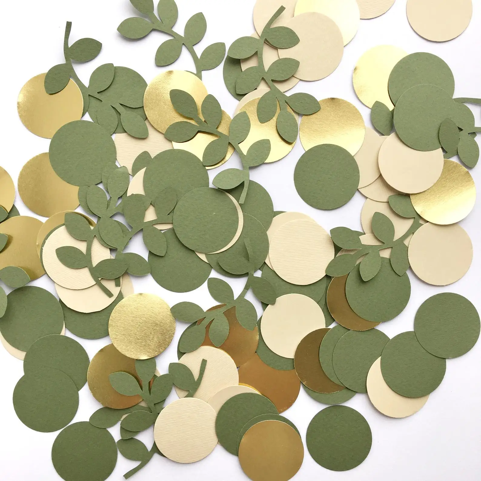 

100PCS Mixed Green Leaves Sprinkle Confetti Birthday Wedding Party Decorative Round Paper Scraps Scrapbooking Accessories