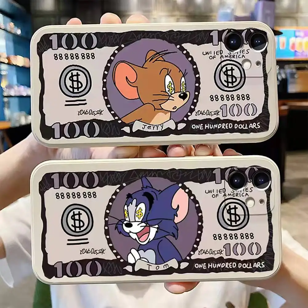 

Cartoon Dollar Cat Mouse Cases For iPhone 13 12 Pro Max Mini 11 Pro Max X XR XS MAX SE 2020 8 7 6 6S Plus Silicone Phone Cover