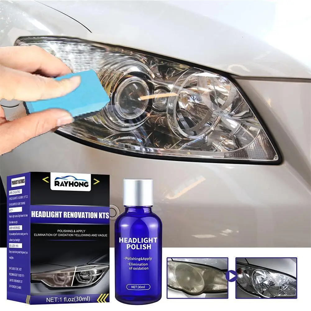 

30ml Headlight Lens Restoration System Car Headlight Retreading Spray Kits Agent Fluid Polish Maintenance Repair Sponge Clean