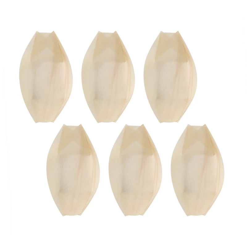 

200X Finger Food - Bowls, "Boat" Biodegradable Wood 11 Cm X 6.5 Cm