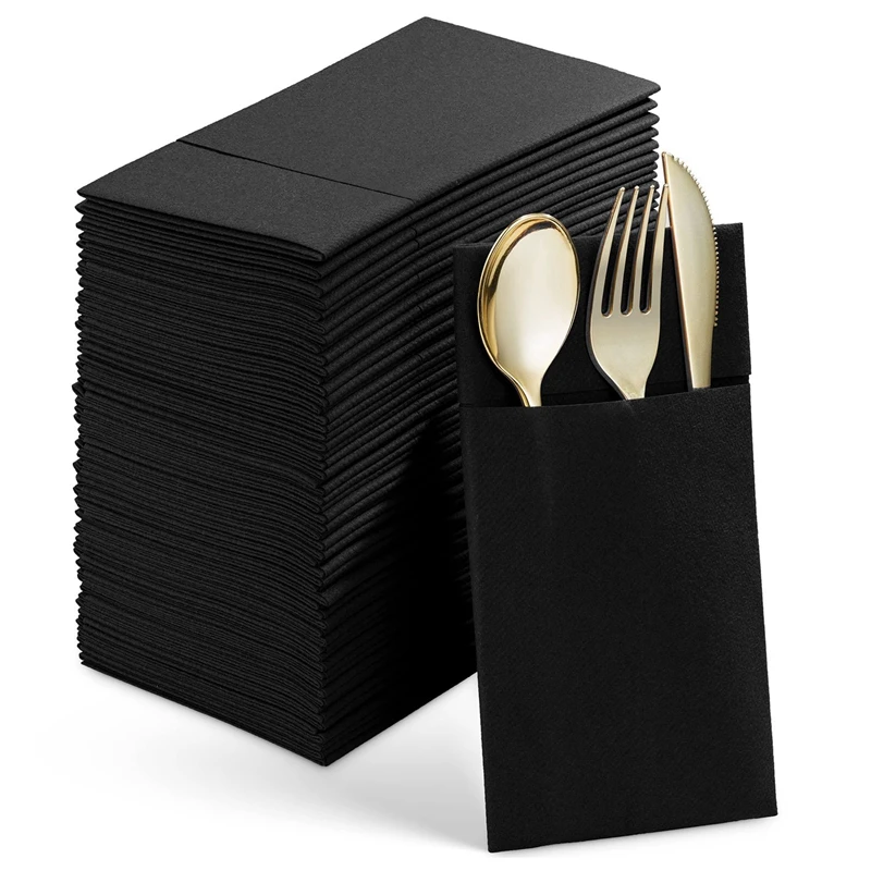 

50PCS Disposable Dinner Napkins With Built-In Flatware Pocket,Prefolded Cloth Like Paper Napkins For Wedding Party