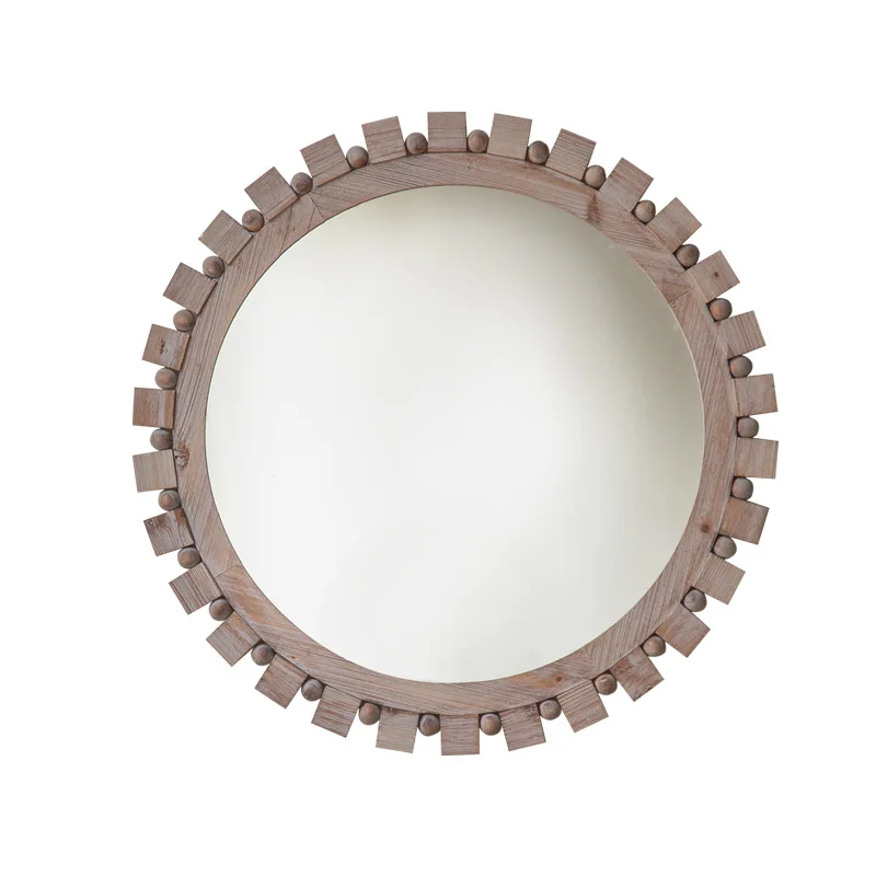 Винтажное круглое настенное зеркало в форме шестеренки с орнаментом из бисера