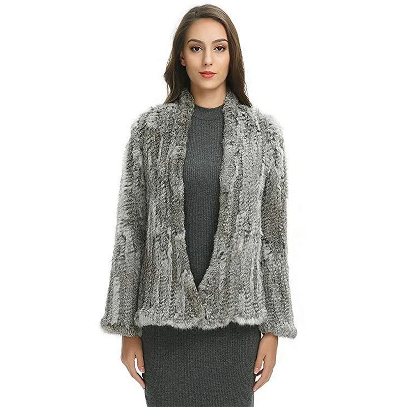 Top Sell Fur New Rabbit Fur Coat Fashion Women Knit Rabbit Fur Jacket Winter Warm Rabbit Fur Outwear
