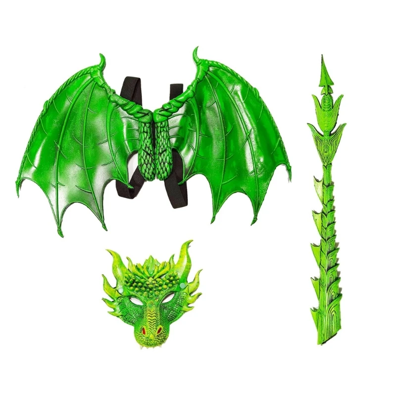 

Детский костюм дракона для мальчика и девочки, набор масок с хвостом и крылом дракона на Хэллоуин, детский костюм с крыльями для