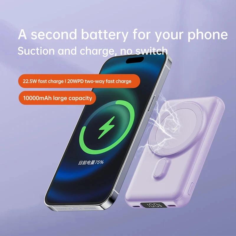 Фото Портативный внешний аккумулятор, Power Bank для MagSafe iPhone, беспроводное зарядное устройство для iPhone 16 15 14 13 12 №5