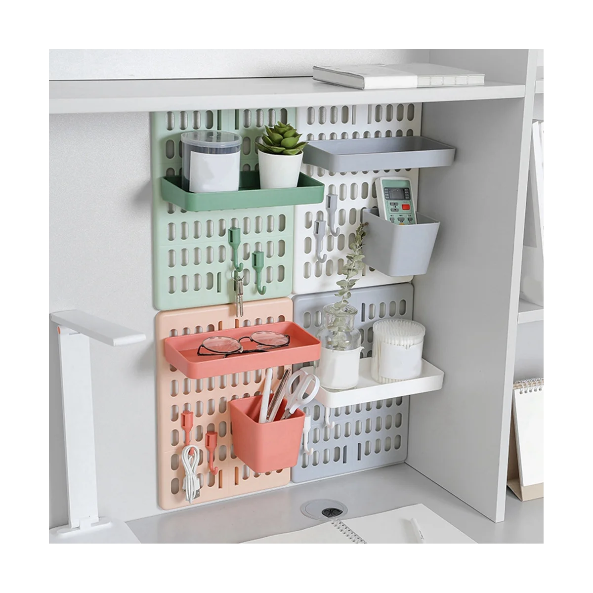 

Hole Board Wall Shelf Hooks Self-Adhesive Storage Rack Desk Room Various Earphone Remote Control Storage Accessories,E,S