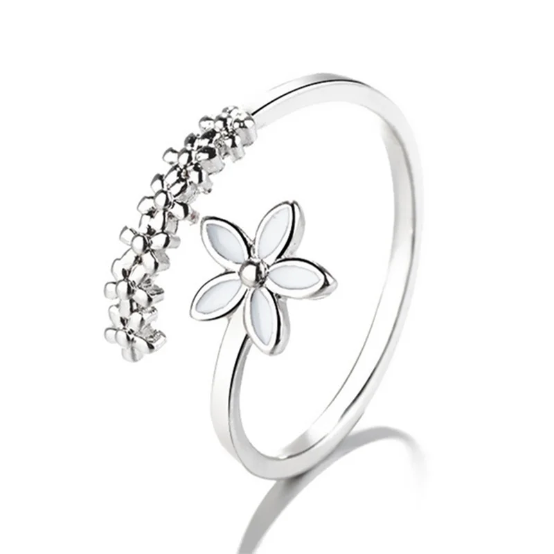 

Simple Exquisite Silver Colors Rings for Women Flower Trendy Metal Inlaid Wedding Engagement Jewelry