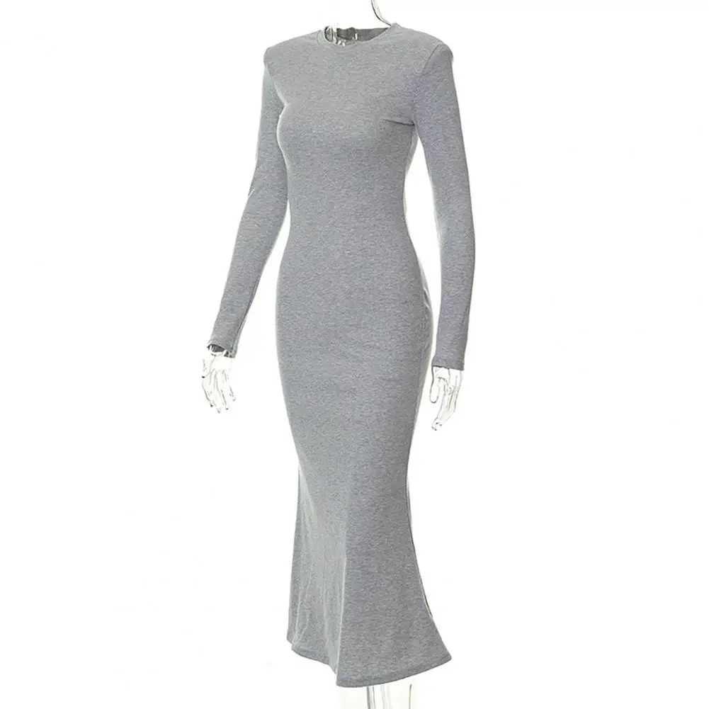 

Popular Sweater Dress Anti-pilling Maxi Dress Long Sleeves Autumn Winter Solid Color Bodycon Maxi Dress Coldproof