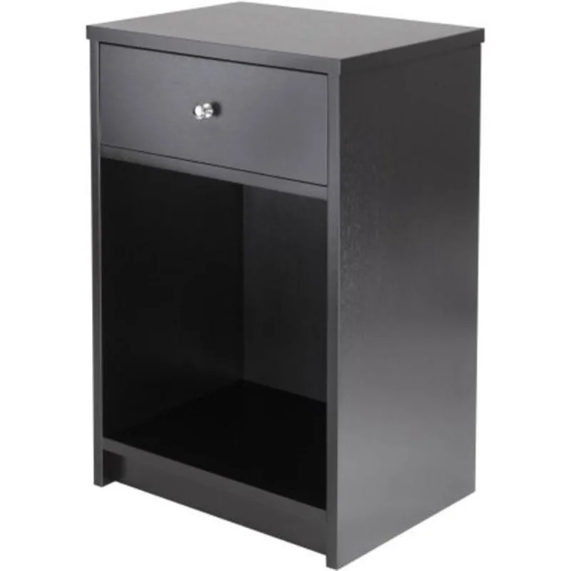

40 X 30 X 60cm Round Handle Night Stand with One Drawer Black[US Stock]