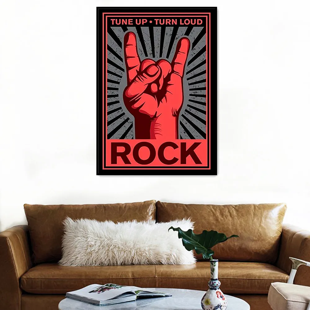 

Rock Gesture Music Posters and Prints Wall Chart Metal Arts Canvas Painting Wall Hanging Pictures Bar Cafe Home Wall Decor Mural