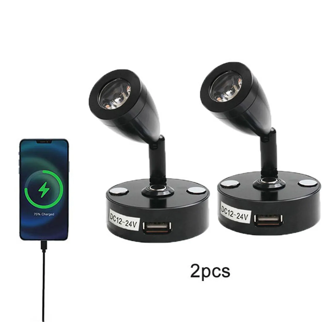 2pcs/pack Black Aluminum DC24V 12V Touch Dimmable RV LED Rea