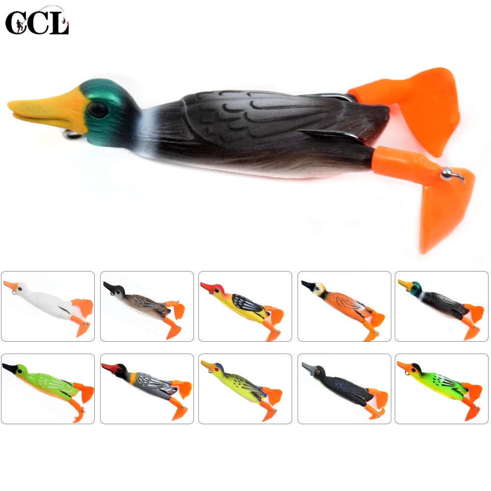 

CCLTBA 9.5cm 12g Soft Bait Duck Fishing Lures Topwater Rotate feet Silicone Body Artificial Lure Pike Bass Fishing Tackle