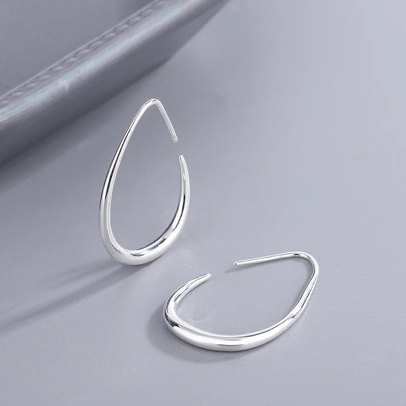 Silver Teardrop Hoop Earrings for Women 14k White Gold Plated Chunky Large Oval Lightweight Statement