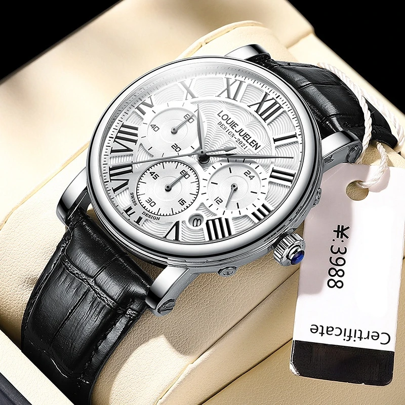 

2022 Men Watch Top Brand Luxury Waterproof Quartz Wrist Watches for Men Date Sports Leather Clock Male Chronograph Montre Homme