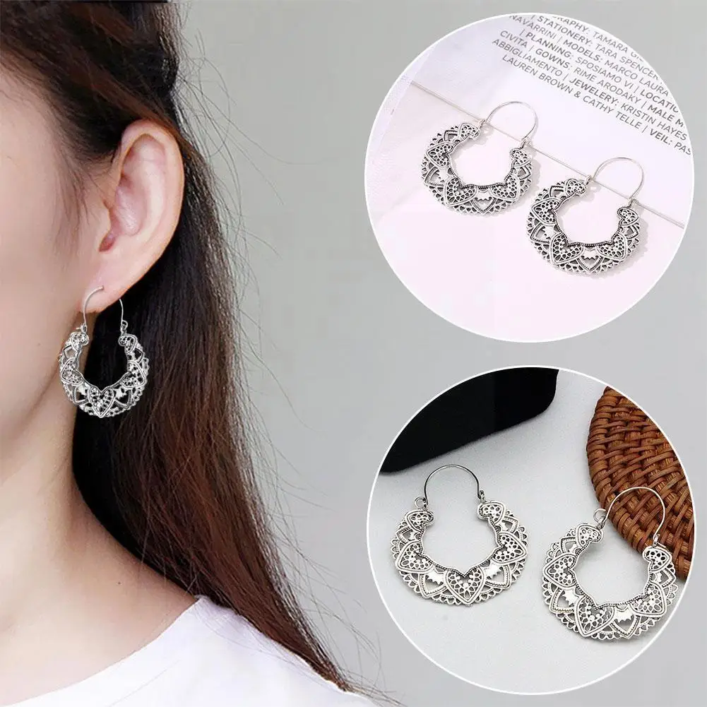 

2022 New Sterling Silver Hoop Earrings Women Boho Hollow Enamel Earrings Drop Earrings Jewelry Earrings Ethnic Vintage W7d2