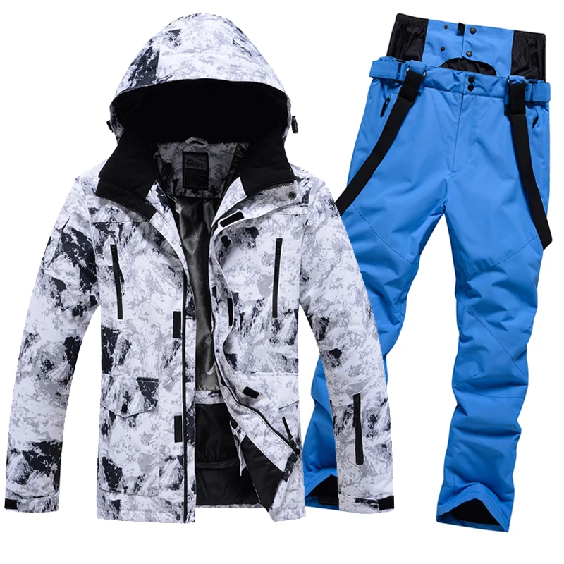 

-30 Degrees Winter Warm Men's Snow Suit Sets Snowboard Wear Waterproof Windproof Outdoor Skiing Jacket and Bibs Pants For Male