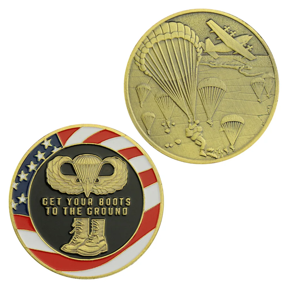 

United States 82nd Airborne Division Souvenir Coin Bronze Plated Coin Get Your Boots To The Ground Collectible Challenge Coin