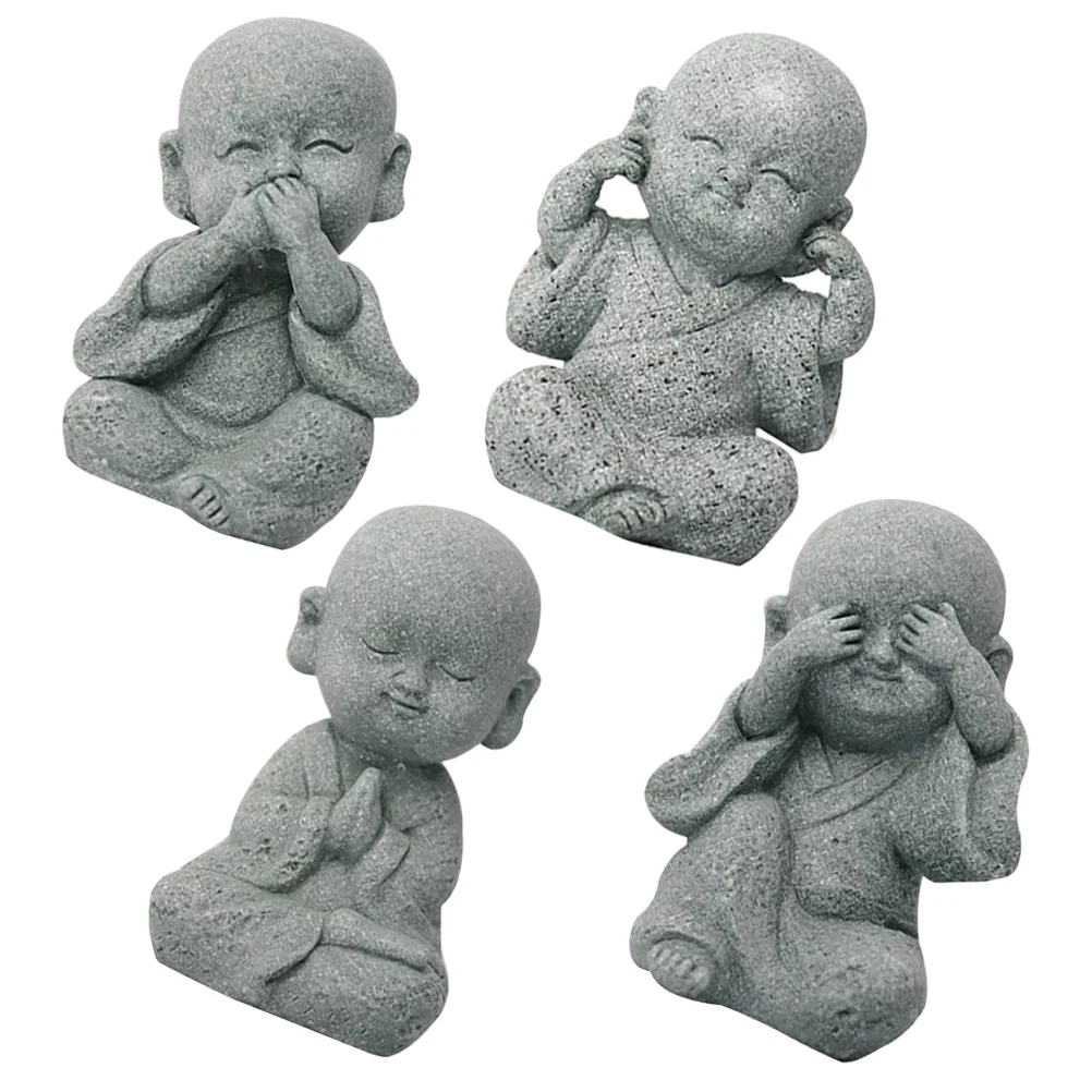 

4 Pcs Baby Buddha Statue Figurine Monk Decorate Little Zen Sandstone Mini Statues