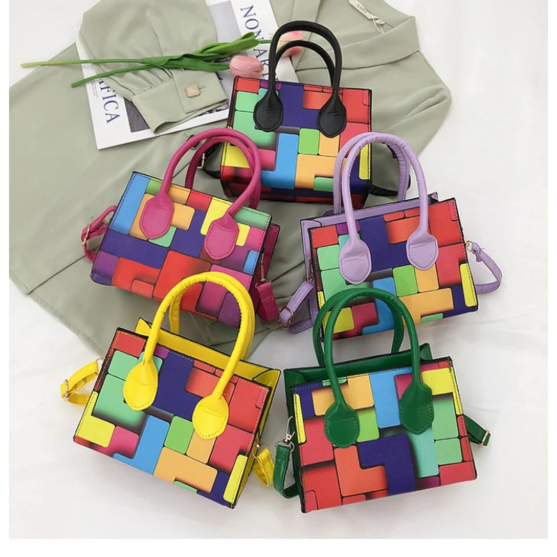 Stitching Women Summer Shoulder Crossbody Bag Chain PU Leather Ladies Messenger Bag Female Small Square Bag Clutch Bags Handbags