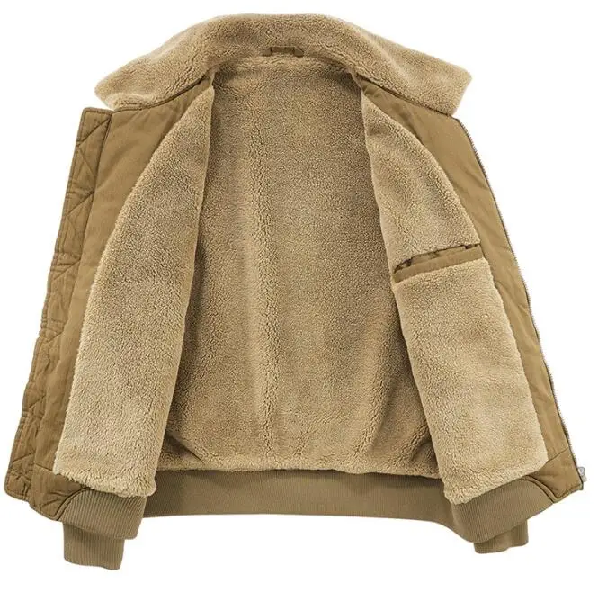 Autumn Parkas Winter Jacket Men's Velvet Thick Warm Lamb Wool Coat Cargo Flight Cotton Coatt Big Pocket Winter Outerwear