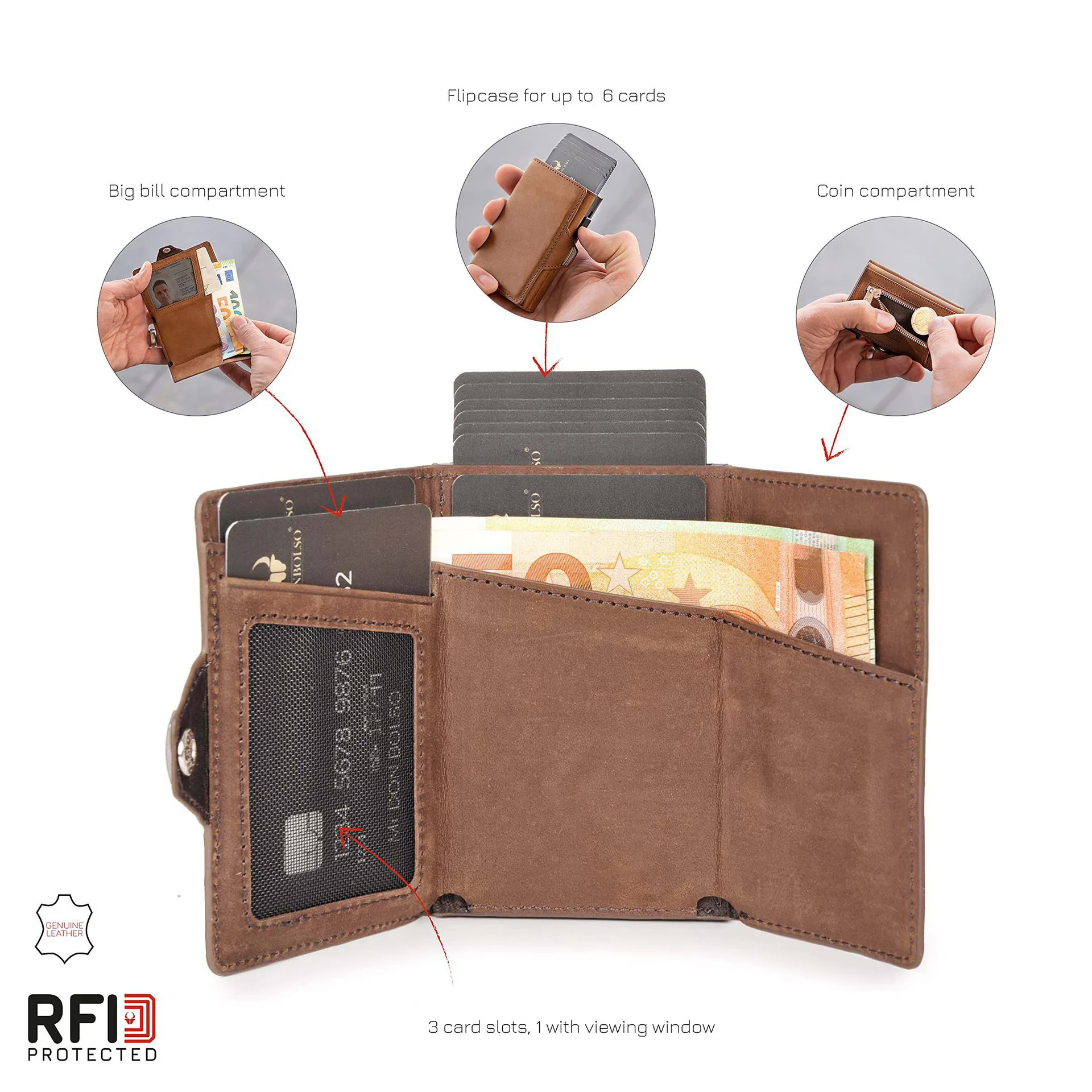 Wallet Cards Holder Metal Leather Automatic Pop Up Box Men Purse Multi-card Position Large Capacity Card Clip Portable