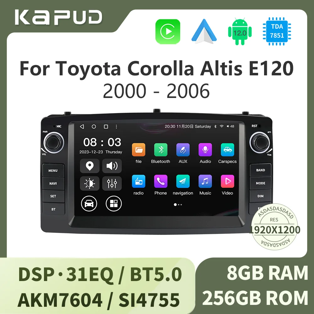 Автомобильный мультимедийный стерео-плеер Kapud 7 дюймов Android 12 камера 360 для Toyota