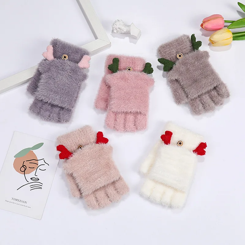

Imitation Mink Velvet Solid Gloves Winter Women Half-finger Gloves Flip-top Gloves Warm Comfortable Soft Stylish Thick Cycling
