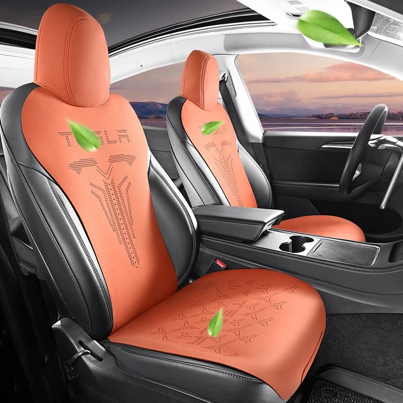 Фото Замшевая подушка для автомобильного сиденья Tesla Model Y Model 3 2021 2022 2023, воздухопроницаемые автомобильные аксессуары, полный комплект, белый цвет №4