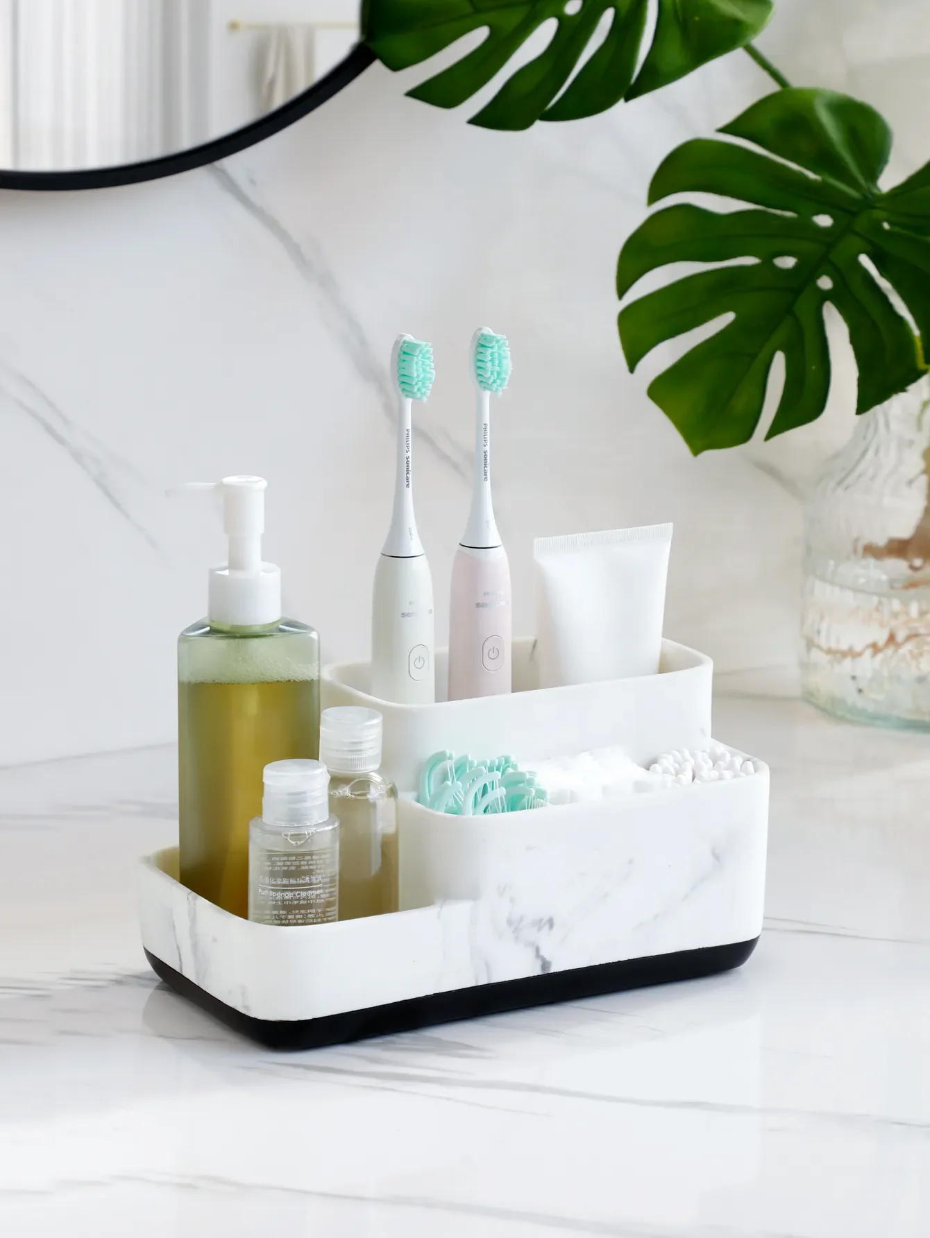 

Toothbrush Compartment Drainage Rectangle Color Organizer Bathroom White Storage Of Marble Resin Toothpaste Holder And 5