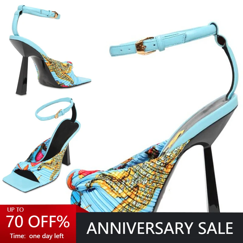 

Women Square High Heel Slide Sandals Sexy Open Toe Evening Party Square Toe Shoe Ankle Strap Summer Fashion Lady Sandals D-SP-1