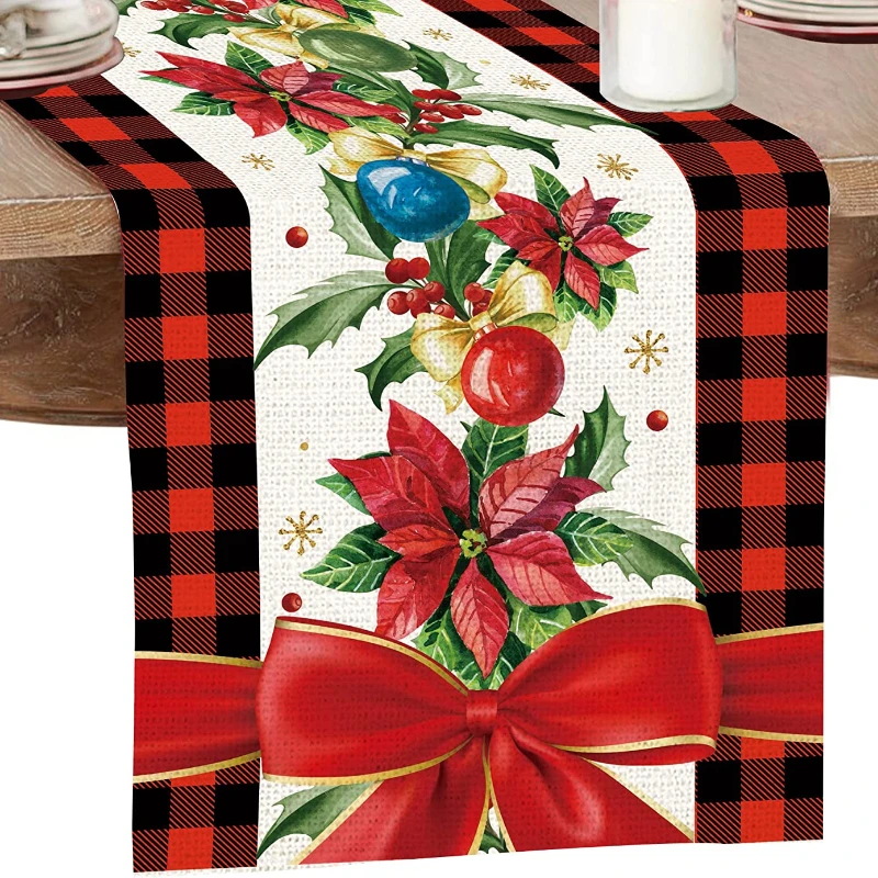 

Christmas Dining Table Runner, Buffalogu Table Runner Christmas Theme, Holiday Farmhouse Home Restaurant Decoration