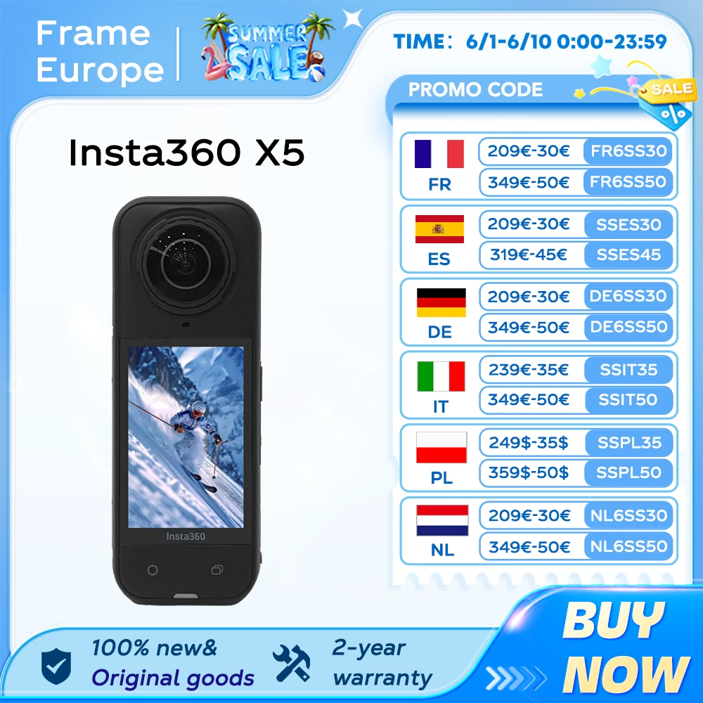 Insta360 X5, cámara de acción 360 °, resistente al agua, video 8K 30 fps