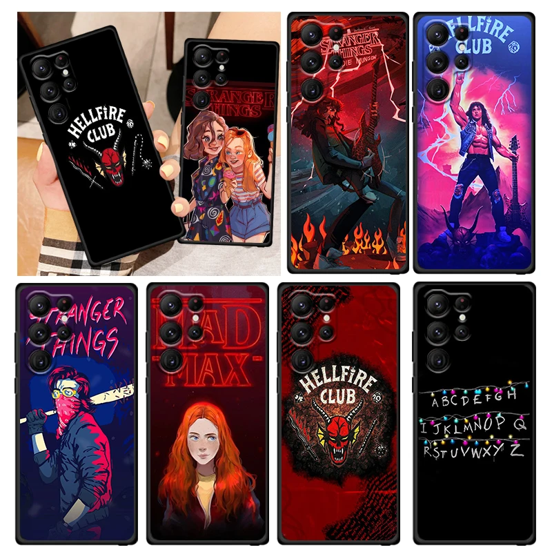 

Stranger Things Luxury Anime Phone Case For Samsung Galaxy S23 S22 S21 S20 FE S10 S10E S9 Plus Ultra Pro Lite 5G Black FUnda