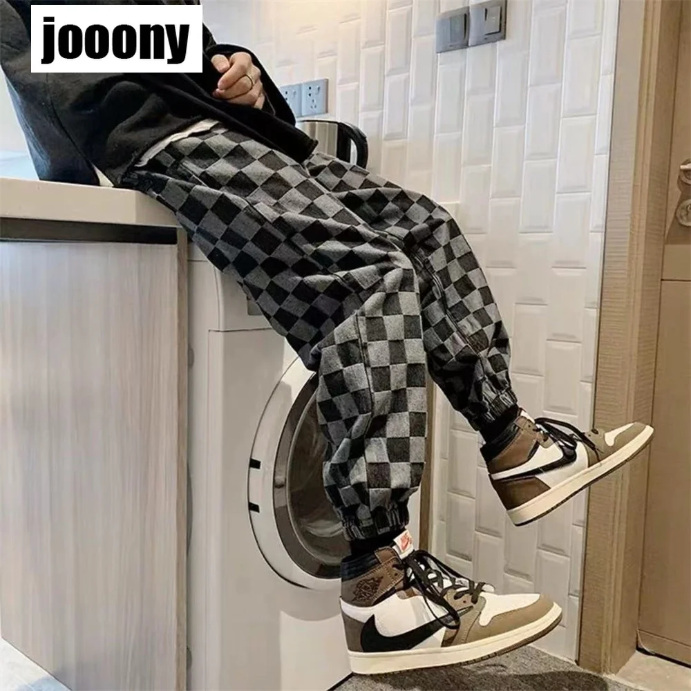 

Streetwear Plaid Jean Femme Baggy Denim Jeans for Men Clothing Man Casual Harem Pants Men's Jeans Casual Male Trousers Mens