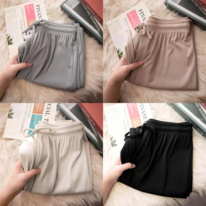 

Брюки женские с широкими штанинами из вискозы, свободные леггинсы с завышенной талией, укороченные модные повседневные длинные штаны на шнуровке, на лето