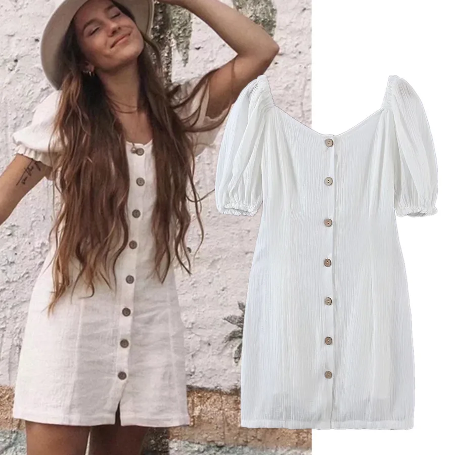 

Dave&Di Vintage Square Collar Single breasted Sexy Mini Dress Summer Dress Women Indie Folk Bohemian Dress Women Tops