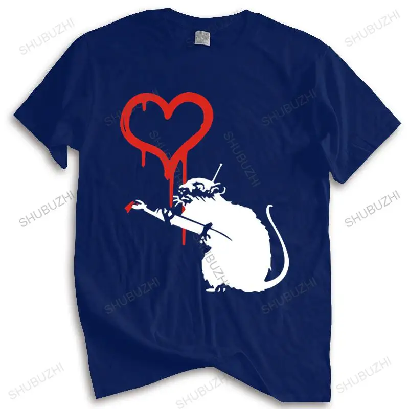 

Cotton Tshirt Men Crew Neck Tops Banksy Street Art Rat Painting Heart mens t shirt Unisex Teeshirt Euro Size