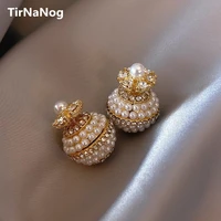 french sweet romantic contracted classic luxury geometric circular baroque imitation pearl ball stud earrings women jewelry gift
