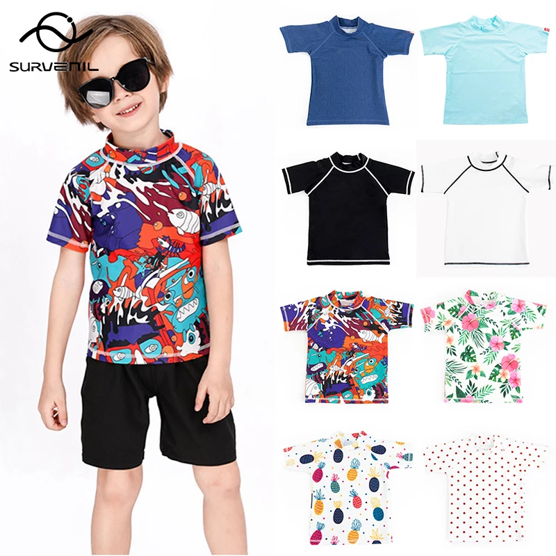 UPF50 Children's Swimsuit Swimming Top T-Shirt Bathing Suit Kids Girls Boys Beach UV Protection Sun Shirts Baby Toddler Swimwear