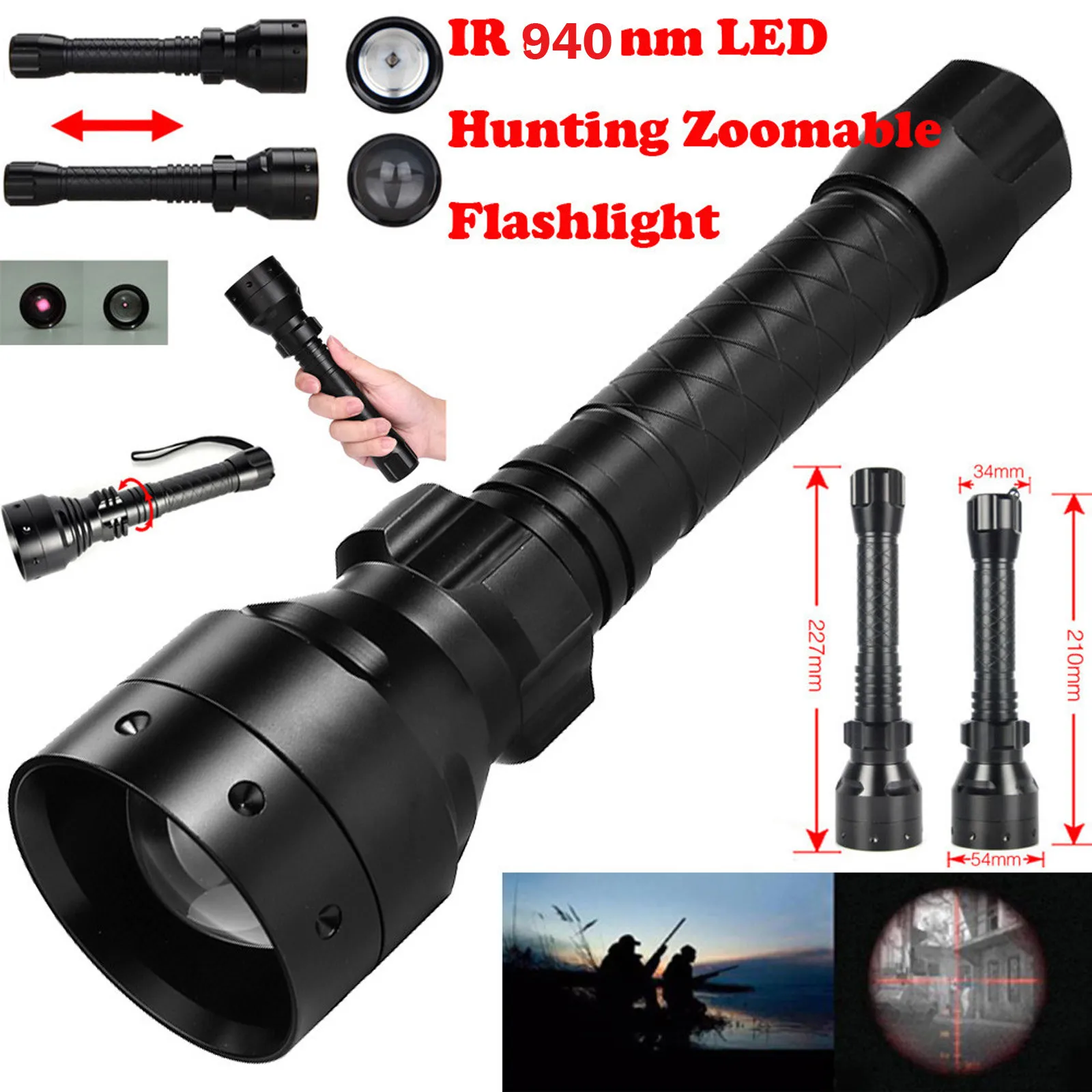 2022 Long Range Infrared Flashlight 10W IR 850nm T50 LED Hunting Light Night Vision Torch Camping IR Night Vision Zoomable