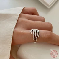 celayi resizable 925 sterling silver ring for women creative skeleton hand grip shape finger rings s925 men women jewelry gift