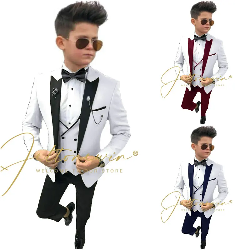Latest Designs White Suit For Kids Children Attire Wedding Blazer Formal Wear Birthday Party Boy Suits 3 Pieces Jacket Vest Pant