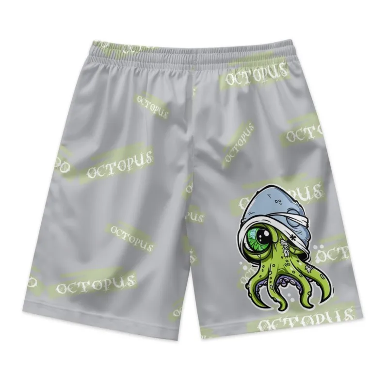 Одноглазные мужские шорты с принтом осьминога завязкой на талии серые
