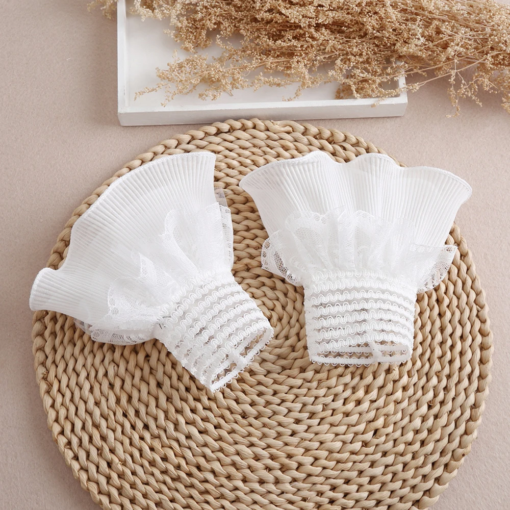 

2023 New Detachable Cuffs Pearl Lace Mesh Fake Flared Sleeves Women Pleated Flare Sleeve Ruffles Wristband Decorative Accessory