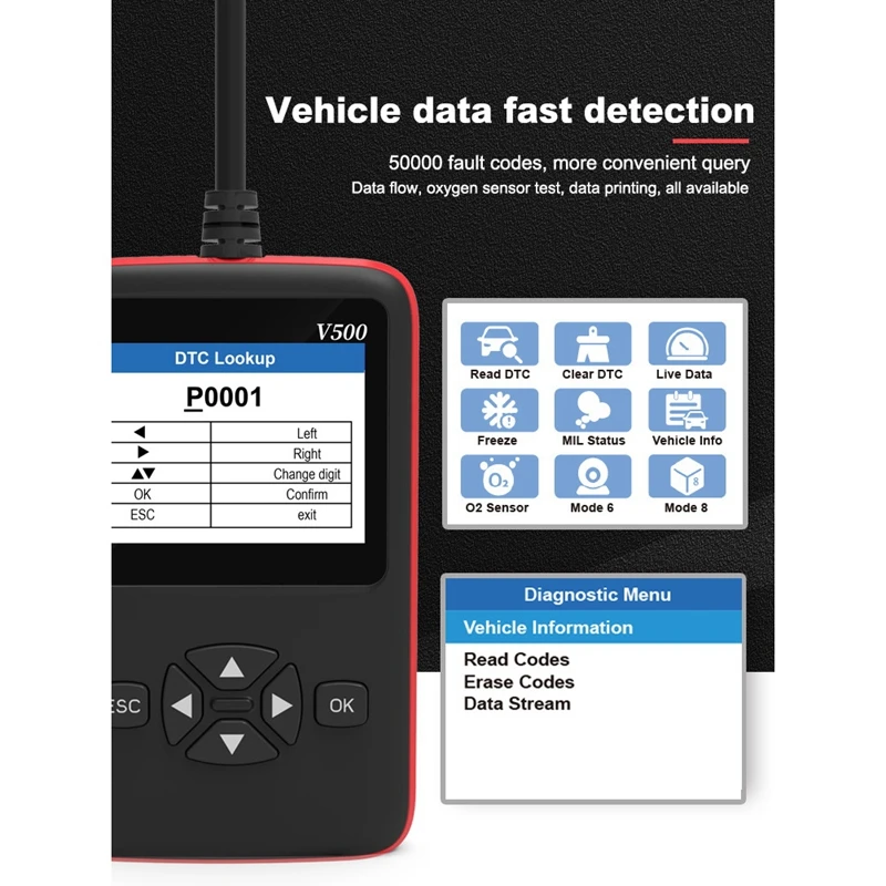 

Считыватель кодов V500 для автомобилей и грузовиков OBD 2, автомобильный диагностический инструмент CR-HD J1939, для тяжелых грузовиков EOBD PK ELM