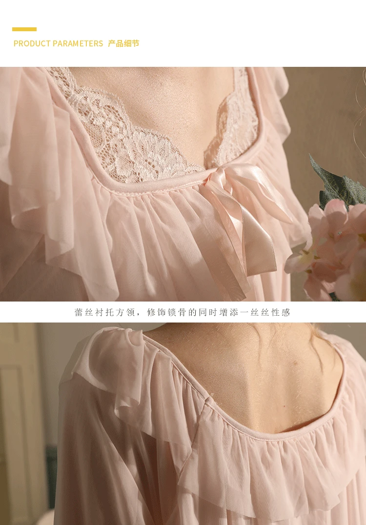 New Women's Elegant Court Style Double Layer Gauze Soft Comfortable Nightgowns Sleepshirts Sleepwear